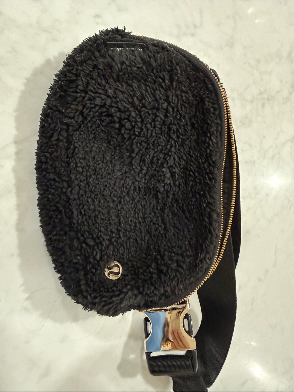 Lululemon Black Sherpa Belt Bag with Gold Hardware